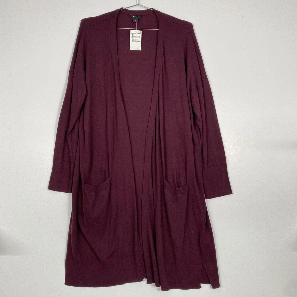 NWT Halogen‎ Cardigan Duster Sweater Womens 3X Burgundy Stem Open Front Pockets